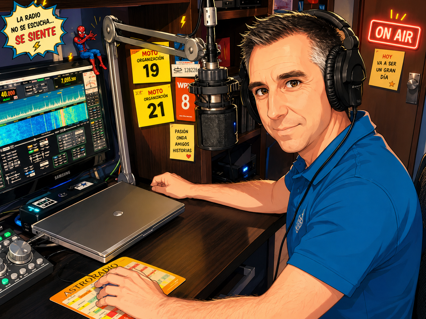 Versión artística de la escena de EA7HOH en su cuarto de radio