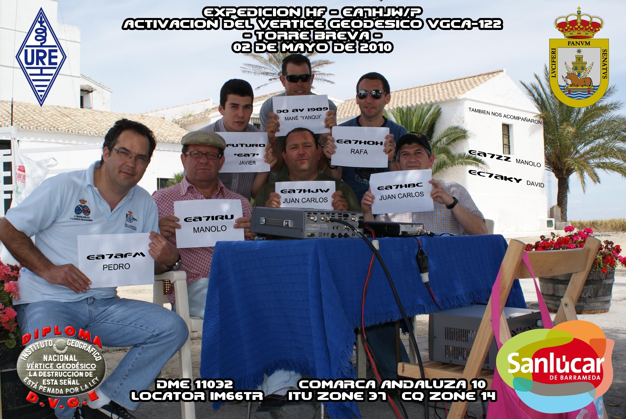 Grupo de radioaficionados durante la activación del vértice geodésico Torre Breva en 2010
