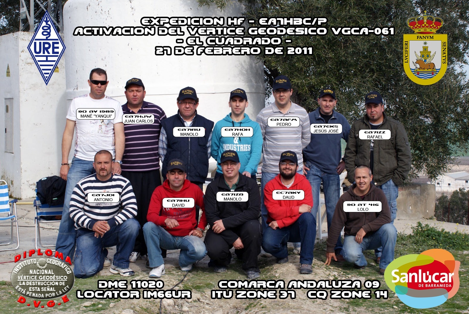 Grupo de radioaficionados durante la activación del vértice geodésico El Cuadrado en 2011