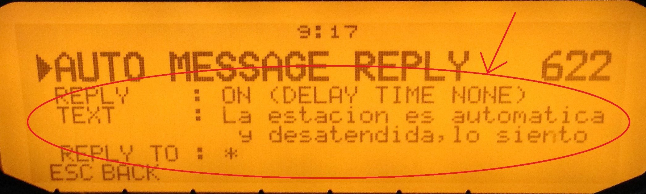 Menú 622 del TM-D710E para respuesta APRS.