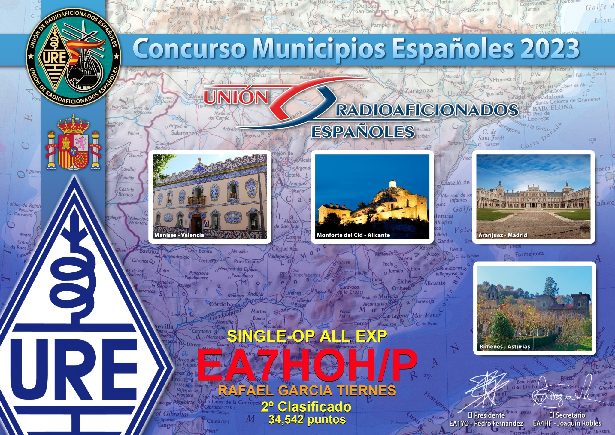 Diploma del Concurso Municipios Españoles 2023 de EA7HOH/P, 2.º clasificado