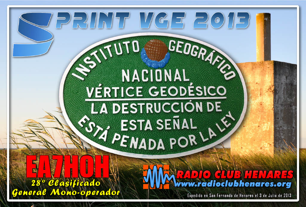 Diploma SPRINT VGE 2013 de EA7HOH, 28.º clasificado general mono-operador